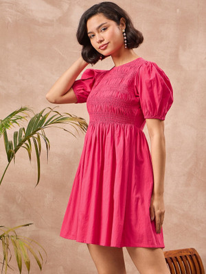 ZUMMER Women Fit and Flare Pink Above Knee/Mid Thigh Length Dress