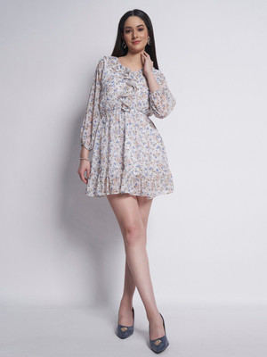 Dressberry Women Fit and Flare White Midi/Calf Length Dress