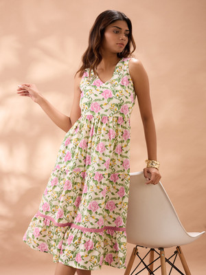 Globus Women A-line Multicolor Midi/Calf Length Dress