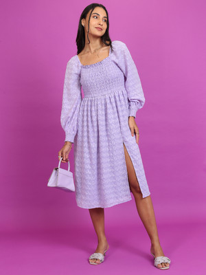 Tokyo Talkies Women Gathered Purple Midi/Calf Length Dress