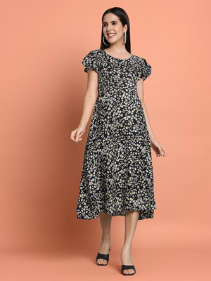 Dream Beauty Fashion Women A-line Black Below Knee Dress