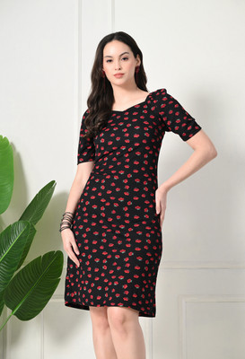 IUGA Women Bodycon Red, Black Knee Length Dress