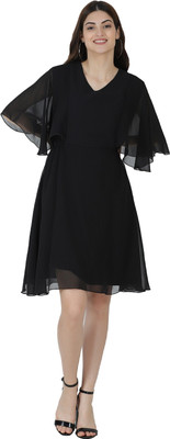 FIRST ARRIVAL Women A-line Black Knee Length Dress