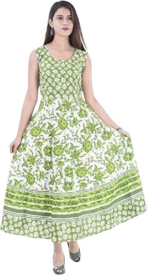 Tankavi Women Fit and Flare Green Knee Length Dress