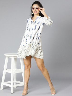 OXOLLOXO Women Fit and Flare White Above Knee/Mid Thigh Length Dress