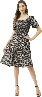 moomaya Women A-line Black, White Dress