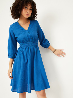 MAX Women Fit and Flare Blue Midi/Calf Length Dress