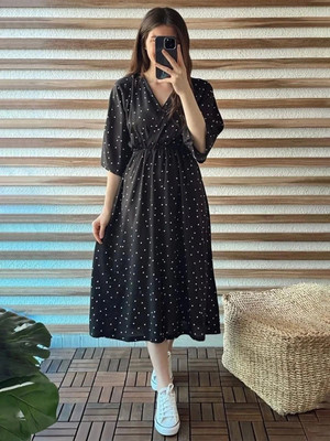 Herway Women Fit and Flare Black Midi/Calf Length Dress