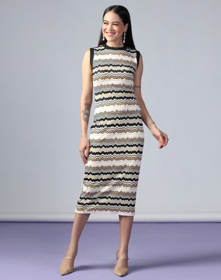 Selvia Women Bodycon Multicolor Midi/Calf Length Dress