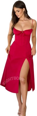 SIGHTBOMB Women Cinched Waist Red Dress