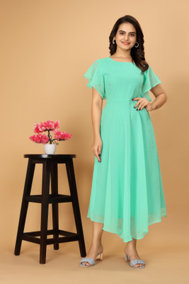 The Vendorvilla Women A-line Light Green Midi/Calf Length Dress