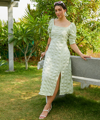Pina Colada Women A-line Green Midi/Calf Length Dress