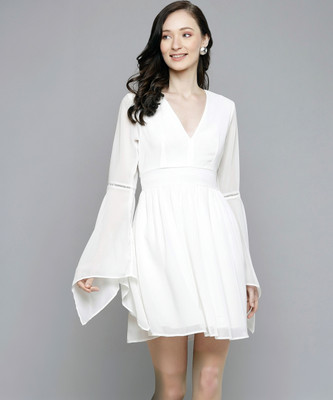 SASSAFRAS Women Skater White Knee Length Dress