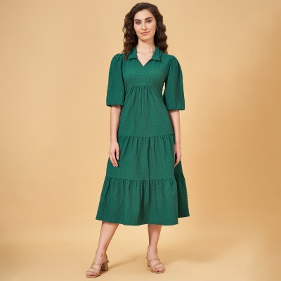 YU by Pantaloons Women Fit and Flare Dark Green Dress