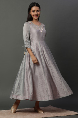 Aurelia Women Fit and Flare Grey Ankle Length Dress