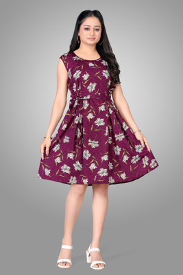 Lnfashionn Women A-line Purple Knee Length Dress