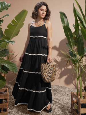 Vishudh Women A-line Black Maxi/Full Length Dress