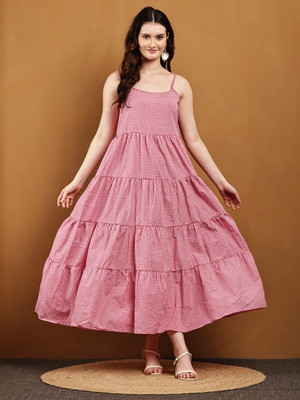 Tamina Women Fit and Flare Pink Maxi/Full Length Dress