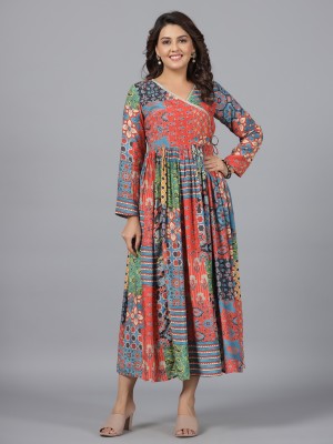 Juniper Women Fit and Flare Red, Green Dress