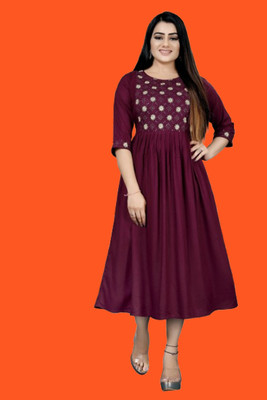 DICHIKA enterprise Women Fit and Flare Maroon Midi/Calf Length Dress