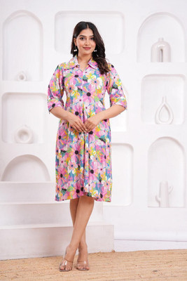 Mawlya Women A-line Multicolor Midi/Calf Length Dress