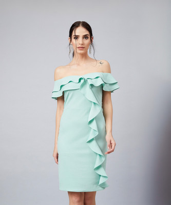 ATHENA Women Bodycon Light Green Above Knee/Mid Thigh Length Dress