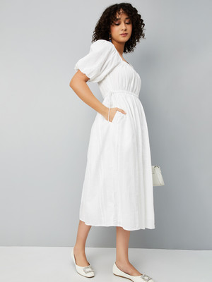 MAX Women A-line Beige Midi/Calf Length Dress