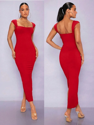 HouseOfCommon Women Bodycon Red Maxi/Full Length Dress