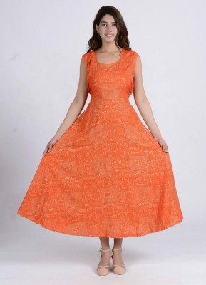 nisha fashions Women A-line Orange Dress