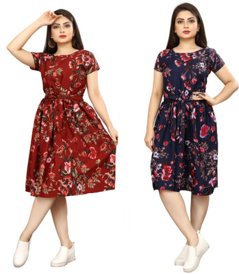 Nilkanth Fashion Women A-line Black, Blue Knee Length Dress