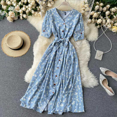 RIEKA Women Fit and Flare Light Blue Midi/Calf Length Dress