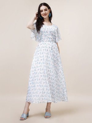 Fashion2wear Women Fit and Flare White Maxi/Full Length Dress