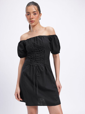 Glitchez Women A-line Black Mini/Short Dress