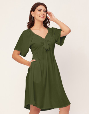 moomaya Women Fit and Flare Green Above Knee/Mid Thigh Length Dress