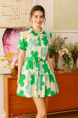 MKFASHION Women Drop Waist Green Mini/Short Dress