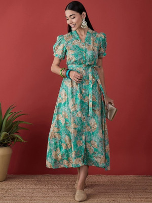 ANOUK Women A-line Blue Midi/Calf Length Dress