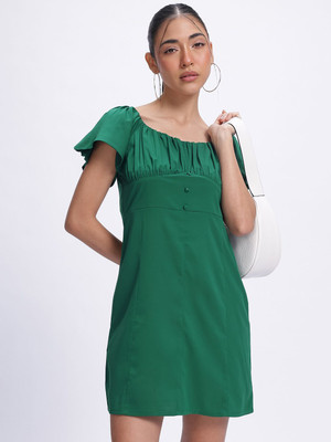 Glitchez Women Empire Waist Green Mini/Short Dress