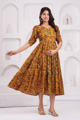 KANIW Women Gown Yellow Midi/Calf Length Dress