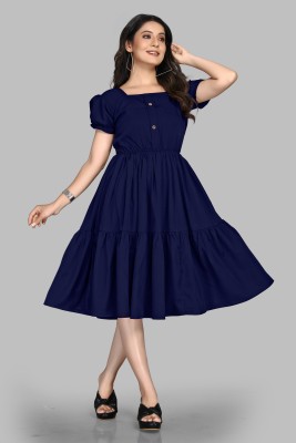 PINIVA FASHION Women Fit and Flare Dark Blue Dress