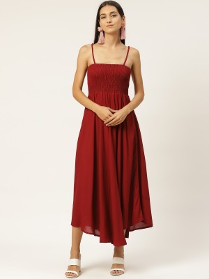 MADARI Women Fit and Flare Maroon Dress