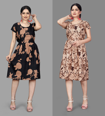 MAHADEV Women Fit and Flare Multicolor Knee Length Dress
