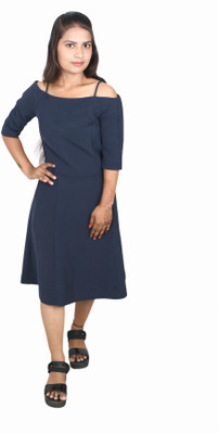 Turtlebay Clothing Women A-line Dark Blue Knee Length Dress