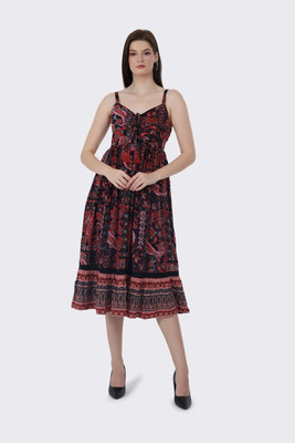 BIRDIE fashion Women Fit and Flare Multicolor Midi/Calf Length Dress