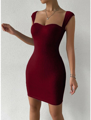 GLARE & BLAIR Women Bodycon Maroon Above Knee/Mid Thigh Length Dress
