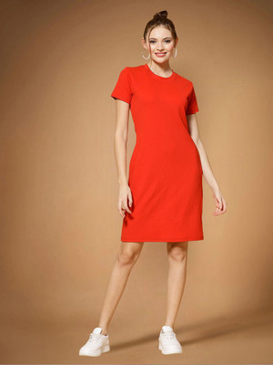 Moda Rapido Women Fit and Flare Red Knee Length Dress