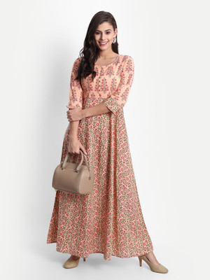 githaan Women Fit and Flare Orange Maxi/Full Length Dress