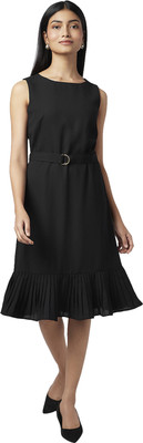 Annabelle by Pantaloons Women Fit and Flare Black Below Knee Dress