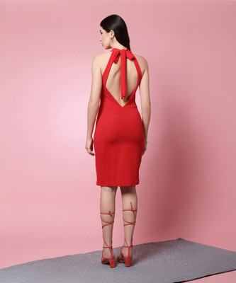 Oomph! Women Bodycon Red Above Knee/Mid Thigh Length Dress