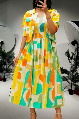Avnienterprisea Women Fit and Flare Yellow Midi/Calf Length Dress