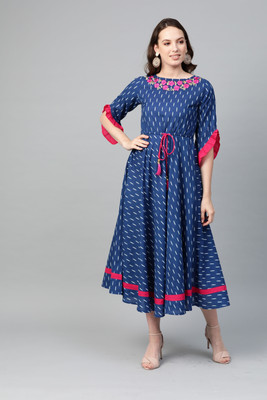 Yash Gallery Women Ethnic Dress Blue Midi/Calf Length Dress